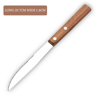 Drveni set pribora za jelo u retro stilu 304 Set pribora za jelo od nehrđajućeg čelika Drveni nož za večeru Vilica za večeru Žlica Set pribora za jelo