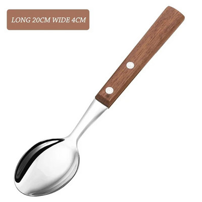 Drveni set pribora za jelo u retro stilu 304 Set pribora za jelo od nehrđajućeg čelika Drveni nož za večeru Vilica za večeru Žlica Set pribora za jelo