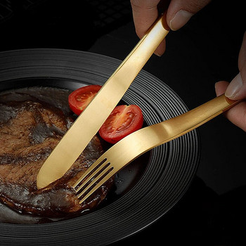Χρυσό ματ σετ μαχαιροπήρουνων από ανοξείδωτο ατσάλι Δημιουργικό μαχαίρι για μπριζόλα επιδόρπιο πιρούνι κουτάλι Σετ σερβίτσιο σερβίτσιο κουζίνας