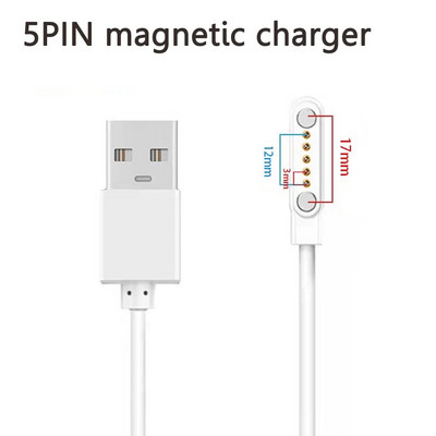 5 kontaktų universalus 12 mm erdvės išmanaus laikrodžio magnetinis įkrovimo kabelis USB 2.0 kištukinis ir 5 kontaktų magnetinio siurbimo įkroviklis išmaniajam laikrodžiui