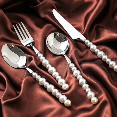 1/3/4Pcs Pearl set pribora za jelo Western 18/10 Inox Posuđe za vjenčanje Posuđe za jelo s umetnutim dijamantima Nož Vilica Žlica Poklon