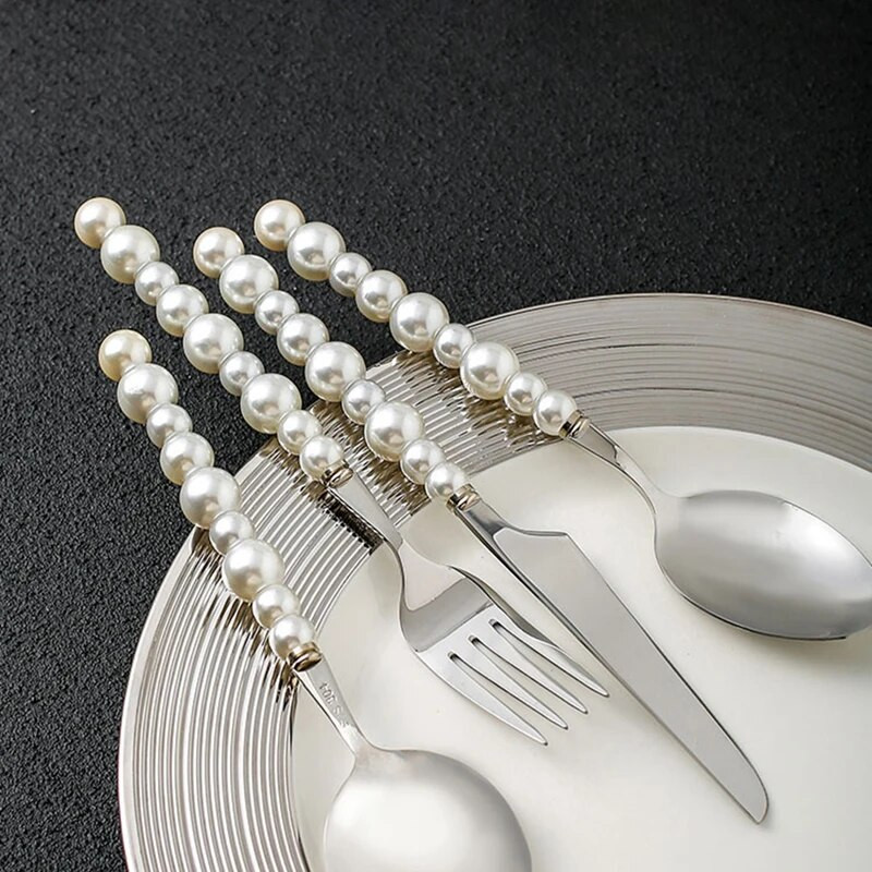 1/3/4Pcs Pearl set pribora za jelo Western 18/10 Inox Posuđe za vjenčanje Posuđe za jelo s umetnutim dijamantima Nož Vilica Žlica Poklon