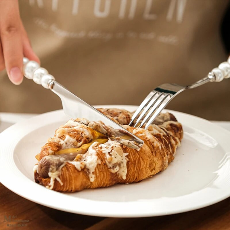 1/3/4Pcs Pearl set pribora za jelo Western 18/10 Inox Posuđe za vjenčanje Posuđe za jelo s umetnutim dijamantima Nož Vilica Žlica Poklon