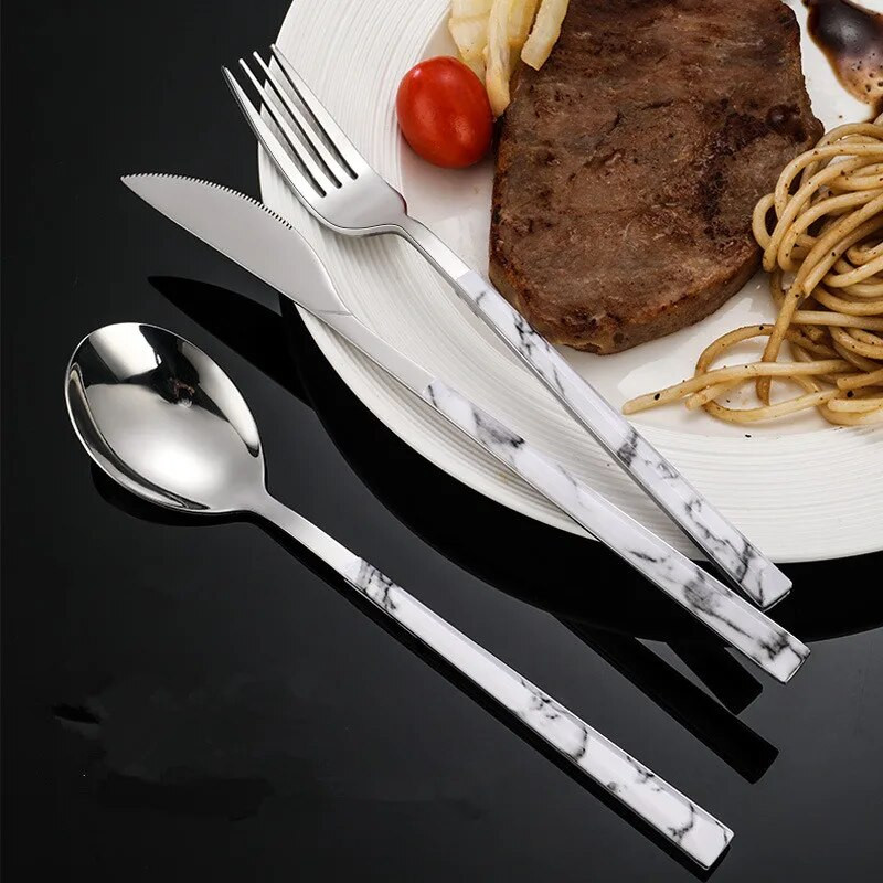 Mramorna drška Set pribora za jelo Posuđe Kreativna žlica od nehrđajućeg čelika Vilica Nož Set posuđa Western pribor za kuhinju