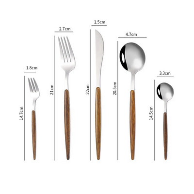 Kućno posuđe od nehrđajućeg čelika Nož Vilica Žlica Ogledalo Srebrna Zlatna Drvena ručka Perilica posuđa Kuhinjski Western pribor za jelo