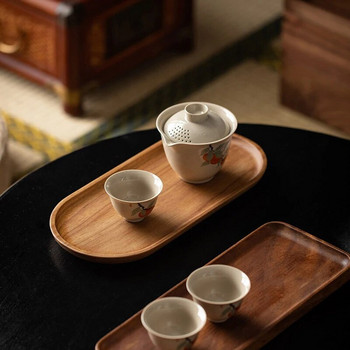 Японски дървен поднос за кафе Овални подноси за чаши за храна Десертни бонбони Дървена чиния Gongfu Поднос за чай Кухненски консумативи