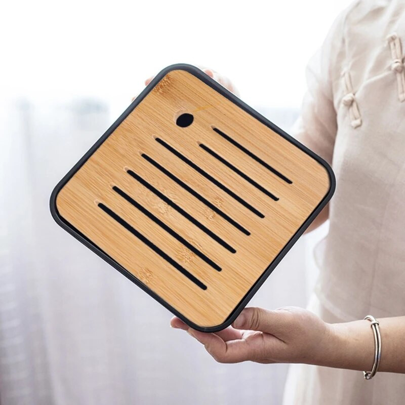 Cutie de tavă de ceai din bambus chinezesc Gongfu cu tavă de drenaj pentru stocarea apei