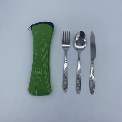 Set od 3 komada/7 komada posuđa za jelo Prijenosni tiskani nehrđajući čelik Žlica Vilica Odrezak Nož Set Putni pribor za jelo Posuđe s vrećicom