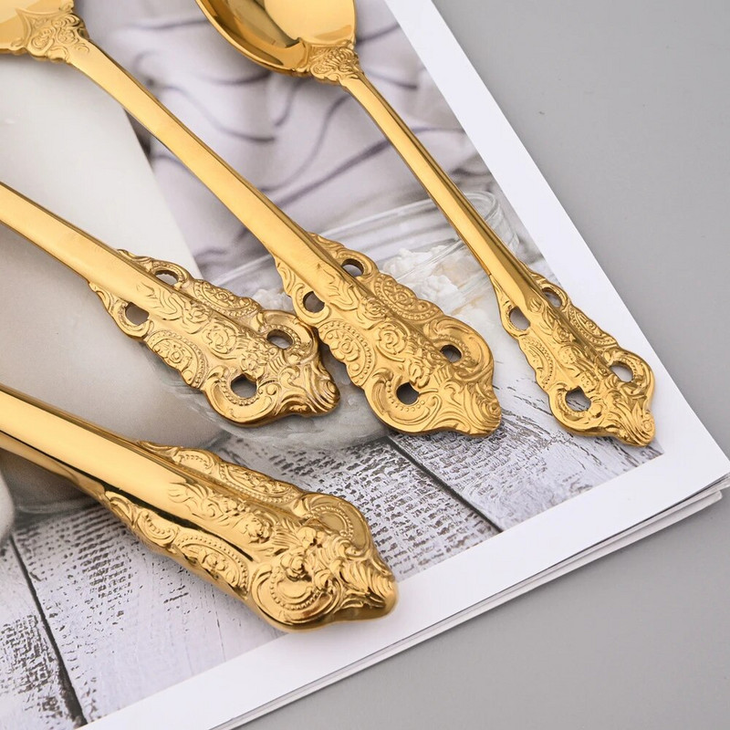 Vintage Western pribor za jelo 18/10 od nehrđajućeg čelika Luksuzni zlatni set posuđa za jelo Posuđe za odrezak Nož Vilica Žlica Srebrni pribor za jelo