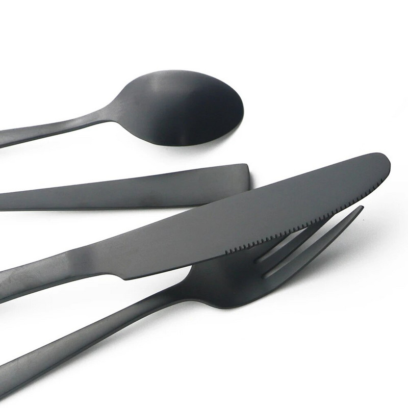 Evőeszköz készlet Kés Villa Kanál Evőkészlet Fekete matt desszert étkészlet Rozsdamentes acél étkészlet Konyhai ezüst edények