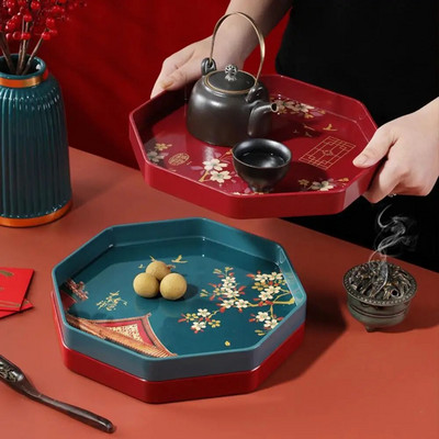 Reducere caldă Tavă de ceai în stil chinezesc, lavabilă, cu model de flori din melamina, Tavă de servire pentru bucătărie
