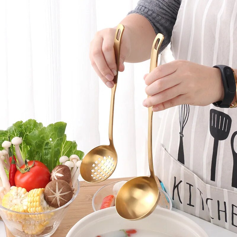 Kućni vrući lonac od nehrđajućeg čelika 304 Žlica za juhu Cjedilo s dugom ručkom Pribor za kuhanje Žlice za miješanje kaše Kuhinjska kutlača