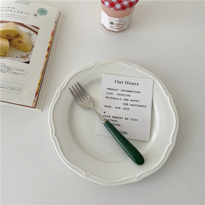 Žlica za desert s okruglom glavom Torta Srebrna vilica za voće Keramička drška Žličice za kavu od nehrđajućeg čelika Kuhinjski pribor Posuđe