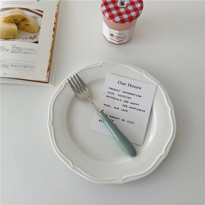 Žlica za desert s okruglom glavom Torta Srebrna vilica za voće Keramička drška Žličice za kavu od nehrđajućeg čelika Kuhinjski pribor Posuđe