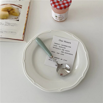 Žlica za desert s okruglom glavom Torta Srebrna vilica za voće Keramička drška Žličice za kavu od nehrđajućeg čelika Kuhinjski pribor Posuđe