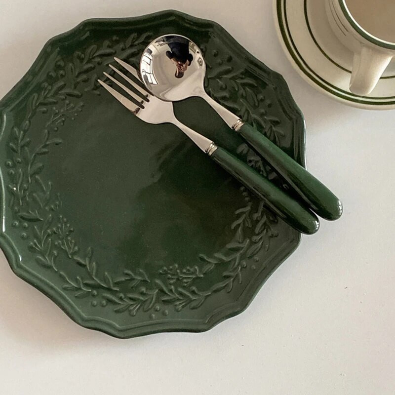 Žlica za desert s okruglom glavom Torta Srebrna vilica za voće Keramička drška Žličice za kavu od nehrđajućeg čelika Kuhinjski pribor Posuđe