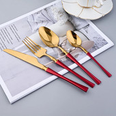 Evőeszközök Piros arany rozsdamentes acél evőeszköz készlet Evőeszköz Otthon Vacsora Ezüst Kés Vacsora Villa Jégkanál Szállodai evőeszközkészlet