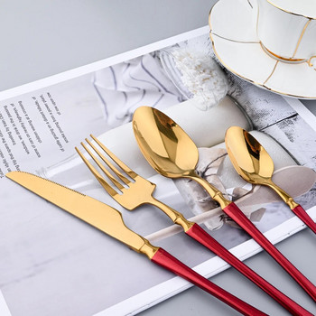 Σερβίτσιο Κόκκινο χρυσό σετ μαχαιροπήρουνων από ανοξείδωτο ατσάλι Σετ μαχαιροπήρουνων σπιτιού Ασημένια μαχαίρια για δείπνο Πιρούνι φαγητού Ice Spoon Ξενοδοχείο Σετ μαχαιροπήρουνων