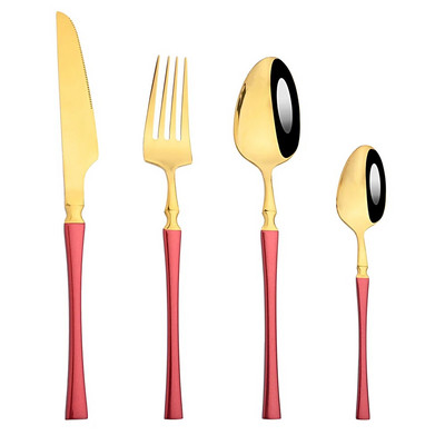 Evőeszközök Piros arany rozsdamentes acél evőeszköz készlet Evőeszköz Otthon Vacsora Ezüst Kés Vacsora Villa Jégkanál Szállodai evőeszközkészlet