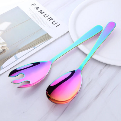 1/2 KOM ružičasto zlatne kuhinjske žlice od nehrđajućeg čelika Velika dugačka žlica za posluživanje salate Vilica za posluživanje Pribor za jelo Posuđe za jelo