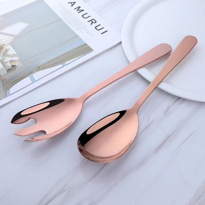 1/2 KOM ružičasto zlatne kuhinjske žlice od nehrđajućeg čelika Velika dugačka žlica za posluživanje salate Vilica za posluživanje Pribor za jelo Posuđe za jelo