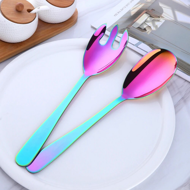 1/2 KOM ružičasto zlatne kuhinjske žlice od nehrđajućeg čelika Velika dugačka žlica za posluživanje salate Vilica za posluživanje Pribor za jelo Posuđe za jelo