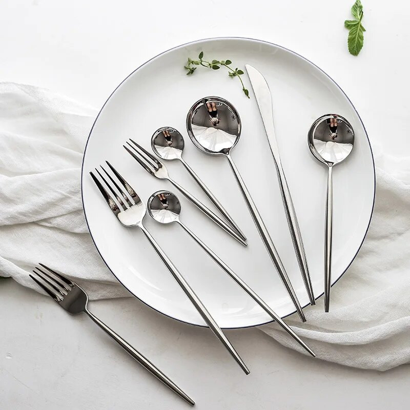 Pribor za jelo Glod Silver od nehrđajućeg čelika Set pribora za jelo Vilica Žlica Set noževa Vilica za desert Žlica Žlica za posluživanje večere Posuđe