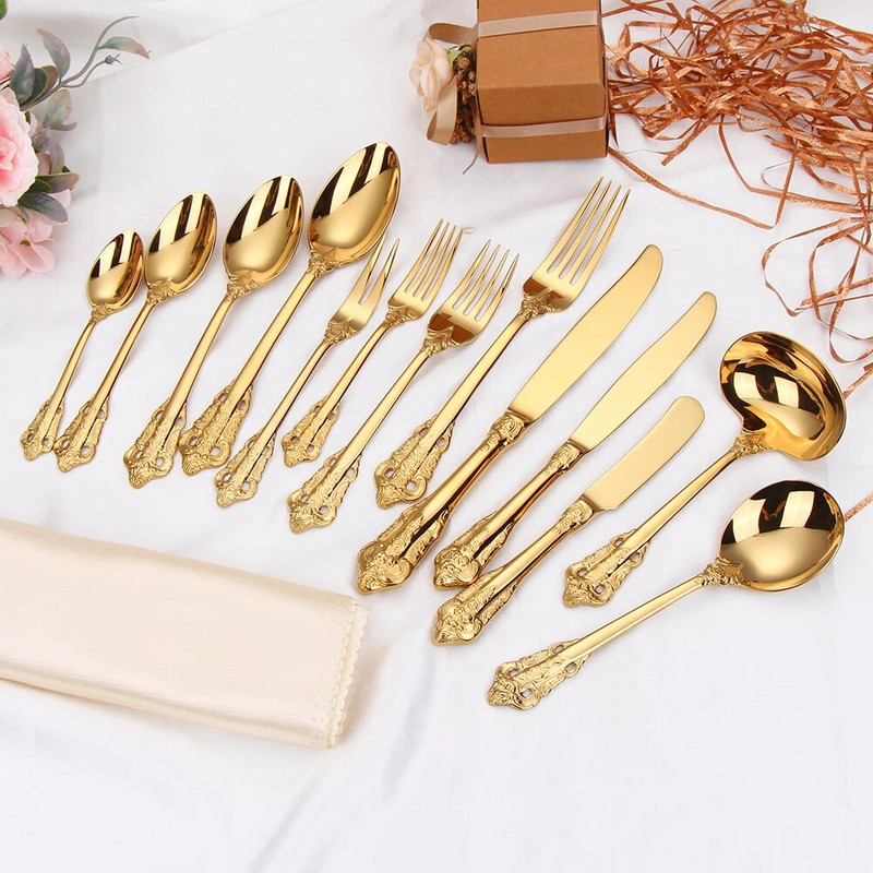 1 komad Luksuzni zlatni PVD starinski nehrđajući čelik Žlica Vilica Nož Posuđe Metalno posuđe Zlatni pribor za jelo Set pribora za jelo