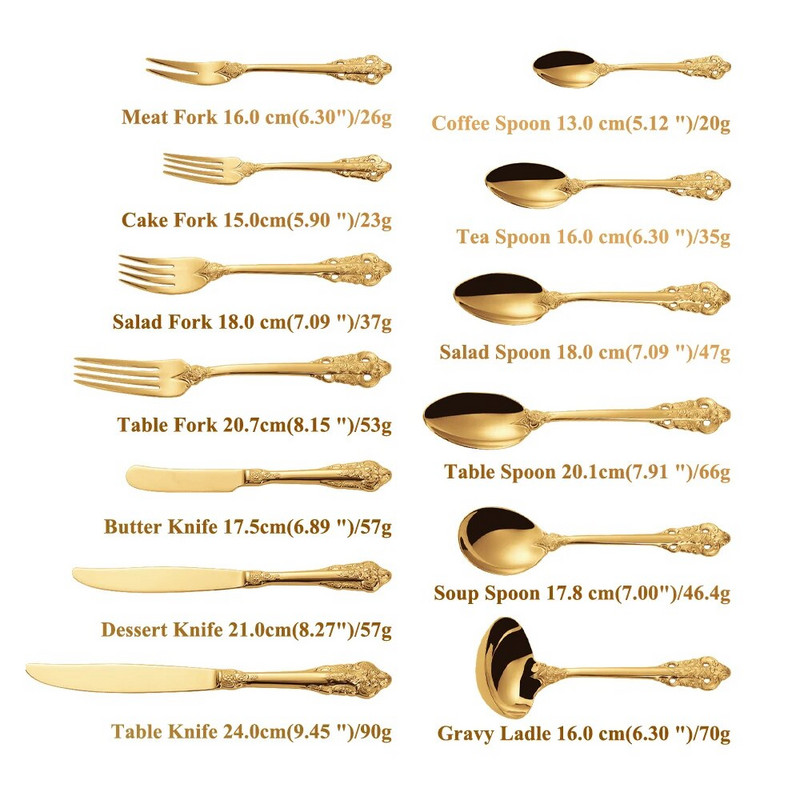 1 komad Luksuzni zlatni PVD starinski nehrđajući čelik Žlica Vilica Nož Posuđe Metalno posuđe Zlatni pribor za jelo Set pribora za jelo