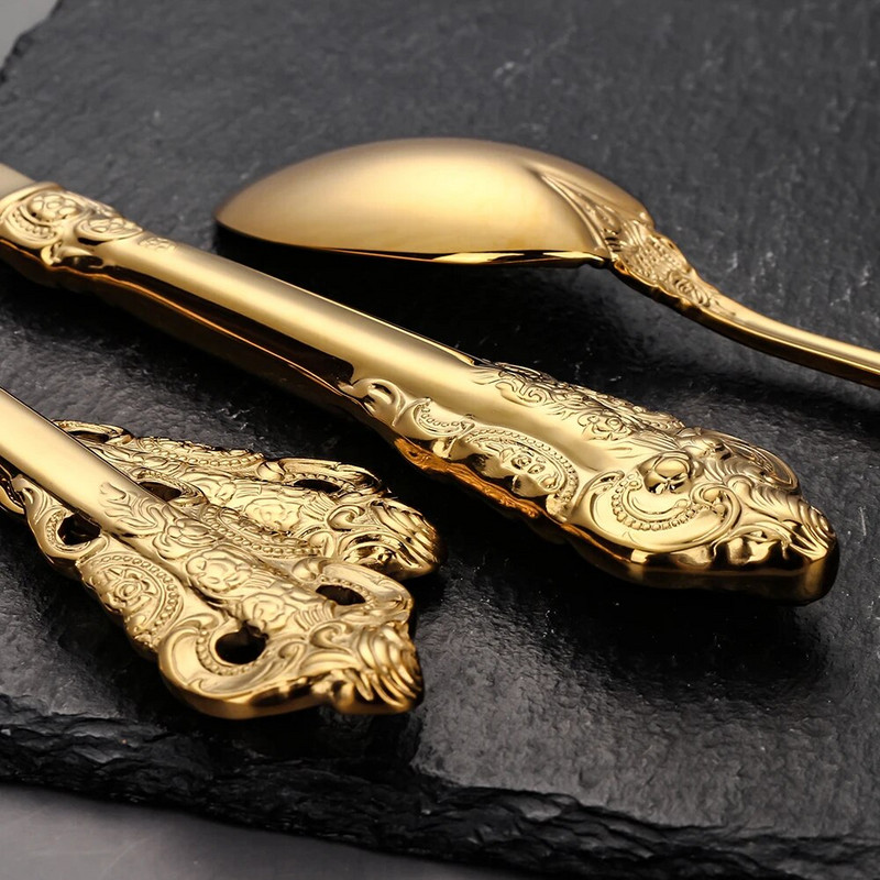 1 komad Luksuzni zlatni PVD starinski nehrđajući čelik Žlica Vilica Nož Posuđe Metalno posuđe Zlatni pribor za jelo Set pribora za jelo