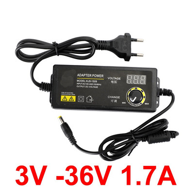 Regulējams 3V 4V 5V 6V 7V 8V 9V10V 12V 13,5V14V 15V 16V 18V19V 20V 21V 24V 28V 30V 36V 1,7A barošanas adaptera padeves ekrāns