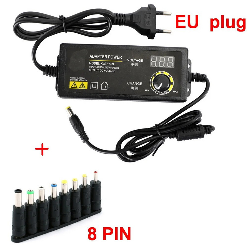 Regulējams 3V 4V 5V 6V 7V 8V 9V10V 12V 13,5V14V 15V 16V 18V19V 20V 21V 24V 28V 30V 36V 1,7A barošanas adaptera padeves ekrāns