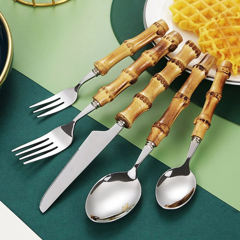 Zapadno posuđe za jelo Pribor za jelo od nehrđajućeg čelika s bambusovom ručkom za restoran