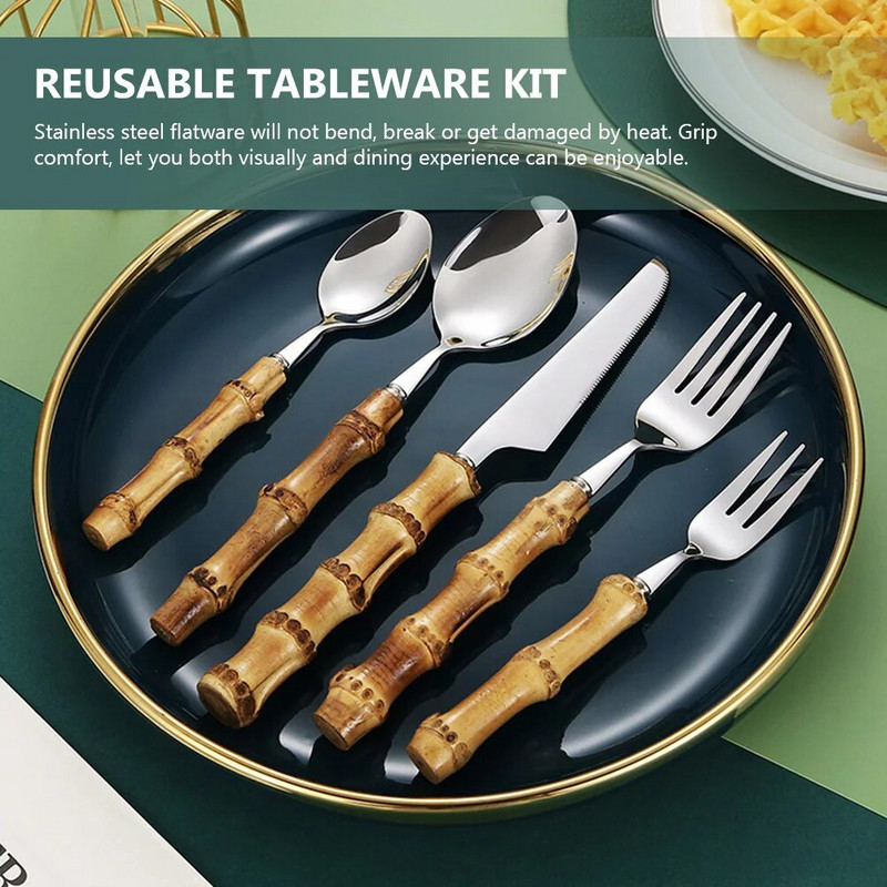 Zapadno posuđe za jelo Pribor za jelo od nehrđajućeg čelika s bambusovom ručkom za restoran