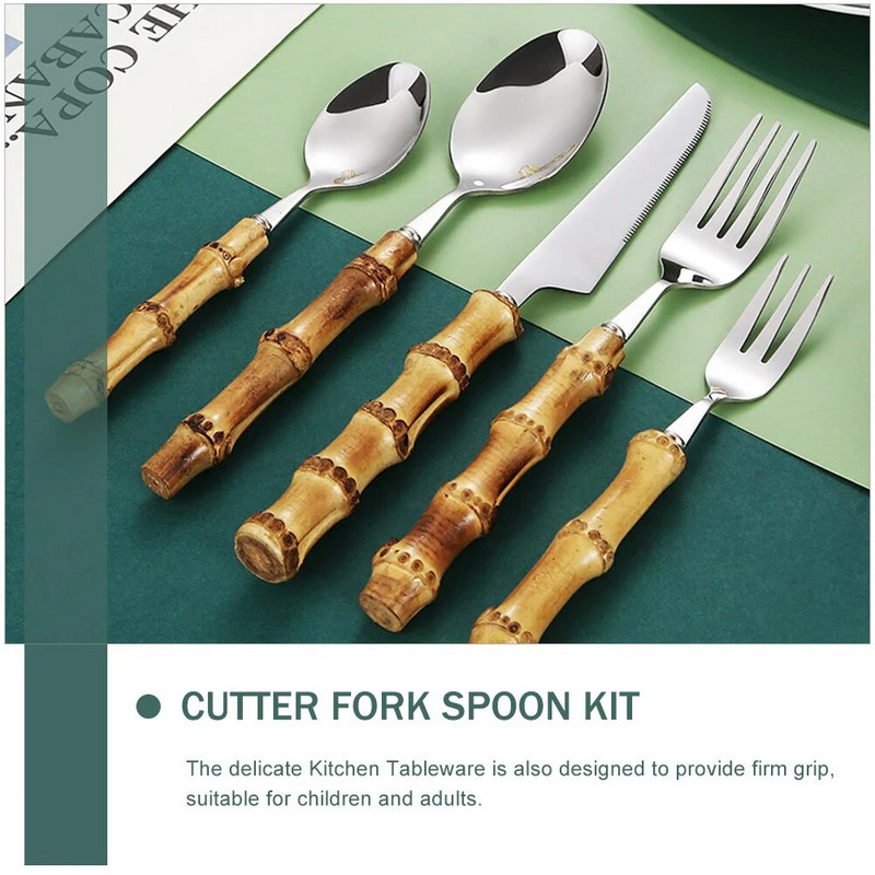 Zapadno posuđe za jelo Pribor za jelo od nehrđajućeg čelika s bambusovom ručkom za restoran