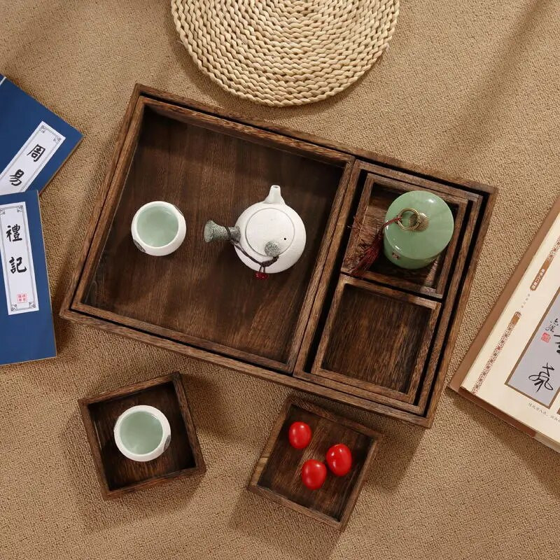 Drveni pladanj za posluživanje s ručkom Pladanj za jelo Jednostavan za čišćenje Pogodan za središnji dio radne površine Ukrasni rustikalni pravokutni