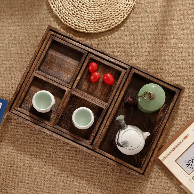 Drveni pladanj za posluživanje s ručkom Pladanj za jelo Jednostavan za čišćenje Pogodan za središnji dio radne površine Ukrasni rustikalni pravokutni