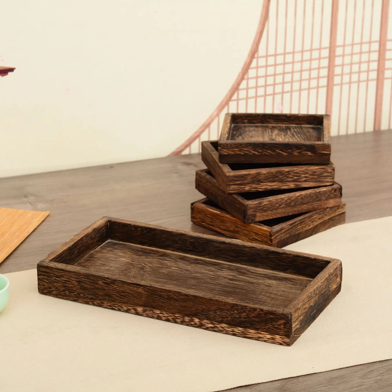 Drveni pladanj za posluživanje s ručkom Pladanj za jelo Jednostavan za čišćenje Pogodan za središnji dio radne površine Ukrasni rustikalni pravokutni