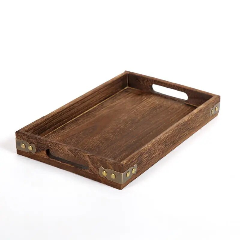 Drveni pladanj za posluživanje s ručkom Pladanj za jelo Jednostavan za čišćenje Pogodan za središnji dio radne površine Ukrasni rustikalni pravokutni