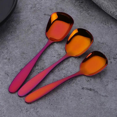 3Pcs/Set Zlatne ravne žlice od nehrđajućeg čelika Metalna žličica za juhu Žličica za kavu Čaj Žlica za večeru Set za posluživanje hrane Kuhinjski pribor