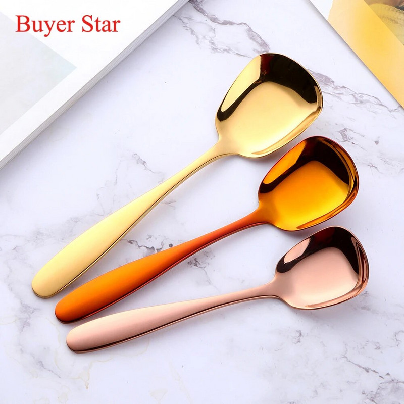 3Pcs/Set Zlatne ravne žlice od nehrđajućeg čelika Metalna žličica za juhu Žličica za kavu Čaj Žlica za večeru Set za posluživanje hrane Kuhinjski pribor