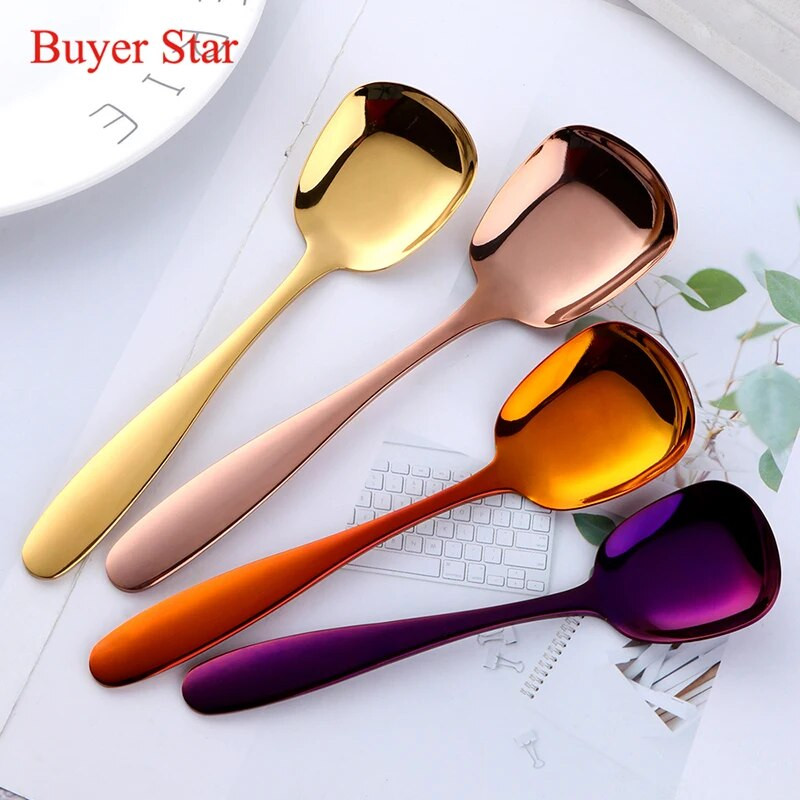 3Pcs/Set Zlatne ravne žlice od nehrđajućeg čelika Metalna žličica za juhu Žličica za kavu Čaj Žlica za večeru Set za posluživanje hrane Kuhinjski pribor