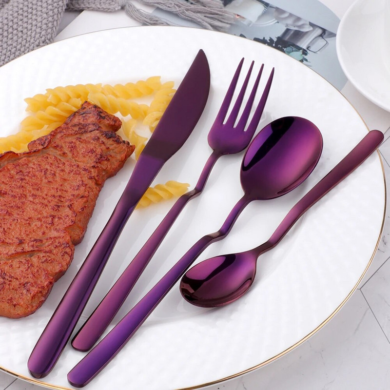 4Pcs/Set Rainbow Design V Set pribora za jelo Set posuđa od nehrđajućeg čelika Nož Vilica Žlica Set za jelo Kuhinjski pribor za jelo Set posuđa