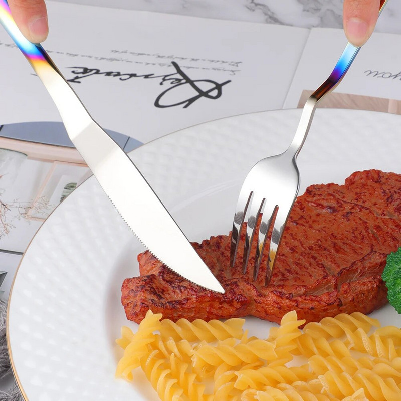 4Pcs/Set Rainbow Design V Set pribora za jelo Set posuđa od nehrđajućeg čelika Nož Vilica Žlica Set za jelo Kuhinjski pribor za jelo Set posuđa