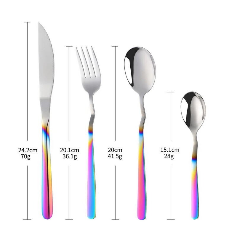 4Pcs/Set Rainbow Design V Set pribora za jelo Set posuđa od nehrđajućeg čelika Nož Vilica Žlica Set za jelo Kuhinjski pribor za jelo Set posuđa