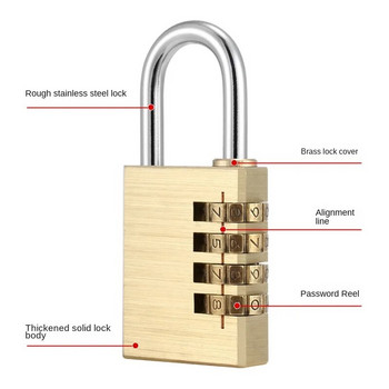 Z50 4 цифри за набиране на парола Комбинирана ключалка за куфар Багаж Метален код Брави с парола Катинар Безопасен за пътуване против кражба