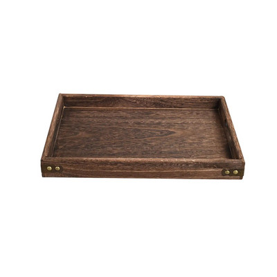 Wooden Serving Tray with Hollow Handle Ottoman Tray Food Trays Stylish for Coffee Table Breakfast Nesting Multipurpose Tray