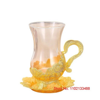 Златен комплект чаша за кафе и чинийка Луксозен Royal Court Ексклузивна стъклария Близкоизточен арабски черен чай Комплект чаши и чинии Комплект чаши и чинии