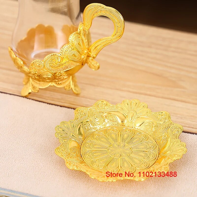 Zlatna šalica za kavu i set tanjurića Luksuzni Royal Court Ekskluzivno stakleno posuđe Bliski istok Arapski crni čaj Set čaša i posuđa Set šalica Set tanjura