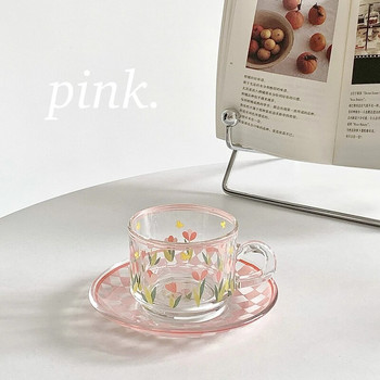 Творчески комплект чинийки за чаши за кафе Корейски чаши Ръчно рисувани растения Цветя Чаша за кафе Домашна кухня Чаши за пиене Чаши за еспресо
